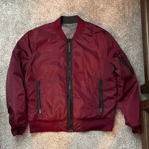 Express Burgundy & Gray Reversible Bomber Jacket - Medium